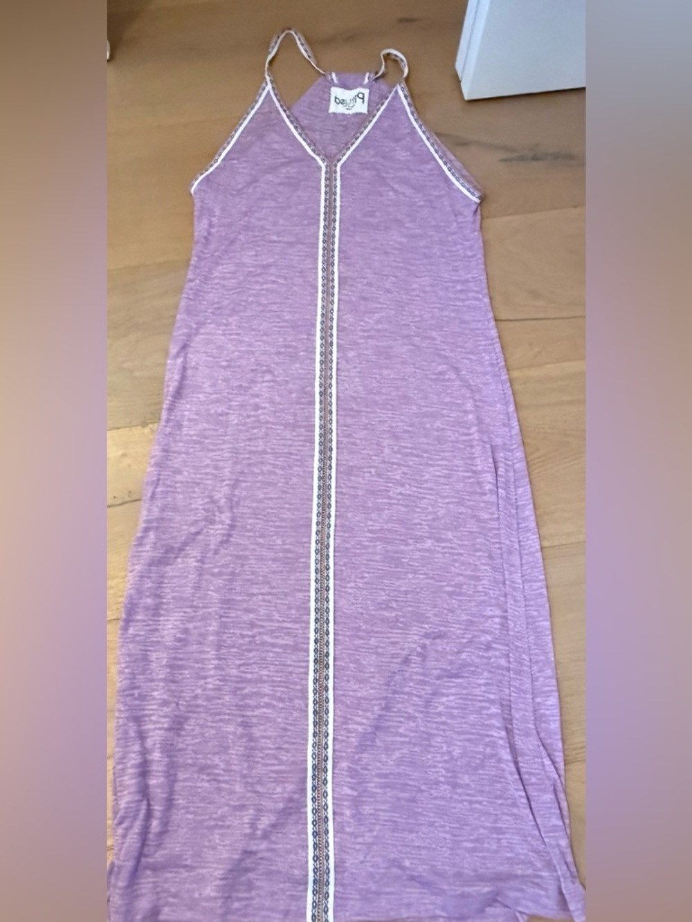 Pitusa Lavender Knit Maxi Dress with Multicolor Trim